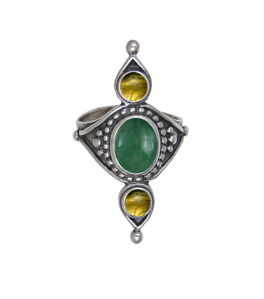 Sterling Silver Royal Ring With Jade And Citrine Size 7